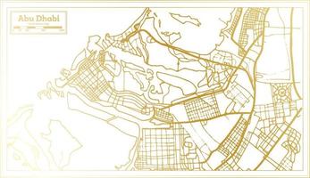 mapa de la ciudad de abu dhabi uae en estilo retro en color dorado. esquema del mapa. vector