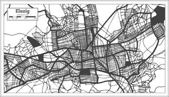 mapa de la ciudad de elazig turquía en color blanco y negro en estilo retro. esquema del mapa. vector