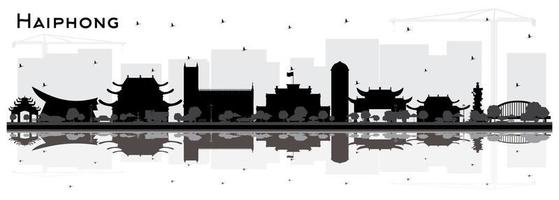 Haiphong Vietnam City Skyline Silhouette with Black Buildings and Reflections Isolated on White. vector