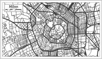 mapa de la ciudad de milán italia en estilo retro en color blanco y negro. esquema del mapa. vector