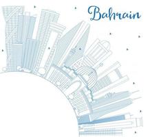 Outline Bahrain City Skyline with Blue Buildings and Copy Space. vector