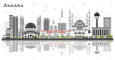 horizonte de la ciudad de ankara turquía con edificios de color y reflejos aislados en blanco. vector