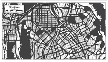 Daejeon South Korea City Map in Black and White Color in Retro Style. vector