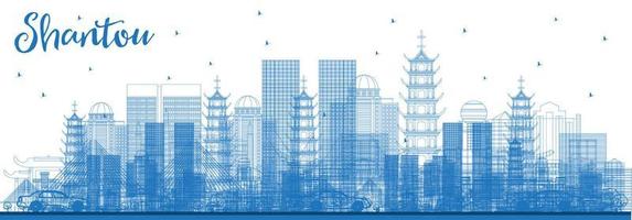 Outline Shantou China City Skyline with Blue Buildings. vector