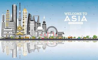 Welcome to Asia Skyline with Gray Buildings and Blue Sky. vector