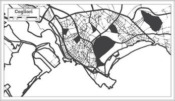 mapa de la ciudad de cagliari italia en color blanco y negro en estilo retro. esquema del mapa. vector