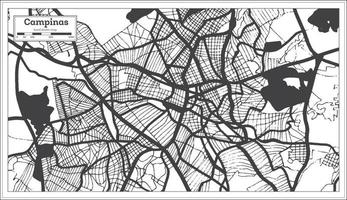 mapa de la ciudad de campinas brasil en color blanco y negro en estilo retro. esquema del mapa. vector