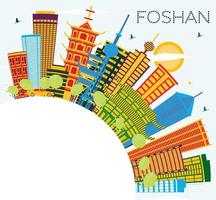 Foshan China City Skyline with Color Buildings, Blue Sky and Copy Space. vector