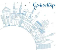 Outline Gaziantep Turkey City Skyline with Blue Buildings and Copy Space. vector