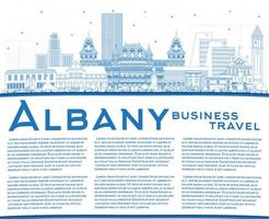 delinee el horizonte de la ciudad de albany nueva york con edificios azules y copie el espacio. vector