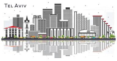 Tel Aviv Israel City Skyline with Gray Buildings and Reflections Isolated on White. vector