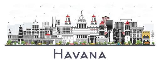 el horizonte de la ciudad de la habana cuba con edificios de color aislados en blanco. vector