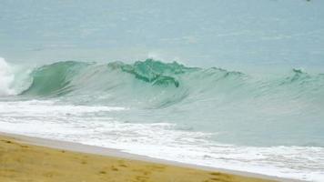 ondas rolando batendo na praia de nai yang, phuket tailândia video
