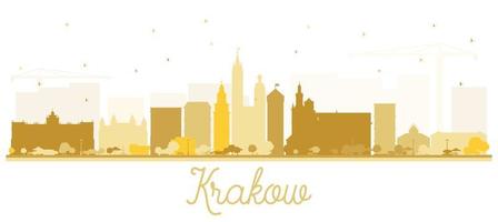 Krakow Poland City Skyline Silhouette with Golden Buildings Isolated on White. vector