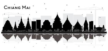 silueta del horizonte de la ciudad de chiang mai tailandia con edificios negros y reflejos aislados en blanco. vector