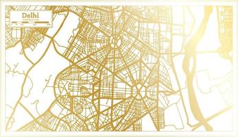 Delhi India City Map in Retro Style in Golden Color. Outline Map.