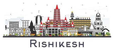 Rishikesh India City Skyline with Color Buildings Isolated on White. vector