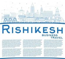 Outline Rishikesh India City Skyline with Blue Buildings and Copy Space. vector