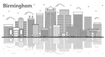 Outline Birmingham Alabama City Skyline with Modern Buildings and Reflections Isolated on White. vector