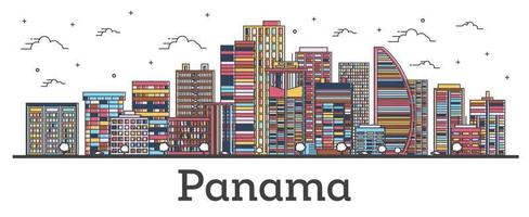 Outline Panama City Skyline with Color Buildings Isolated on White. vector