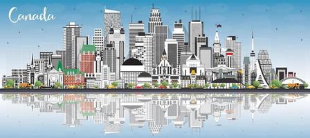Canada City Skyline with Gray Buildings, Blue Sky and Reflections. vector