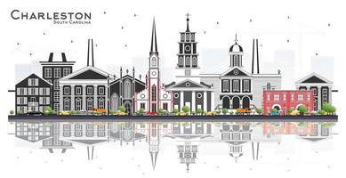 Charleston South Carolina City Skyline with Color Buildings Isolated on White. vector