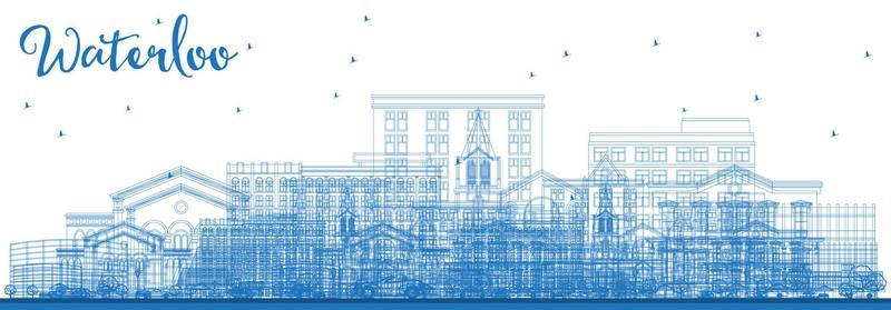 Outline Waterloo Iowa Skyline with Blue Buildings.