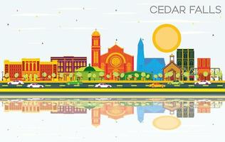 Cedar Falls Iowa Skyline with Color Buildings and Blue Sky. vector