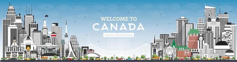 Bienvenido al horizonte de la ciudad de Canadá con edificios grises y cielo azul. vector