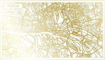 mapa de la ciudad de hamburgo alemania en estilo retro en color dorado. esquema del mapa. vector