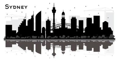 Sydney City Skyline Silhouette with Black Buildings and Reflections. vector