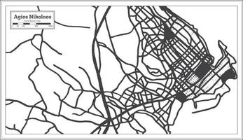 mapa de la ciudad de agios nikolaos grecia en color blanco y negro en estilo retro. esquema del mapa. vector