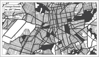 Campo Grande Brazil City Map in Black and White Color in Retro Style. Outline Map. vector