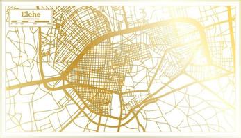 mapa de la ciudad de elche españa en estilo retro en color dorado. esquema del mapa. vector