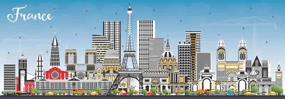 Welcome to France Skyline with Gray Buildings and Blue Sky. vector