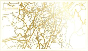 mapa de la ciudad de braga portugal en estilo retro en color dorado. esquema del mapa. vector