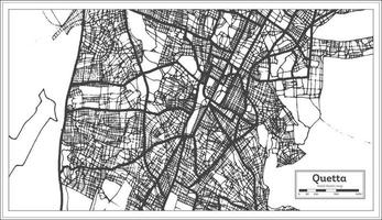 mapa de la ciudad de quetta pakistán en estilo retro en color blanco y negro. esquema del mapa. vector