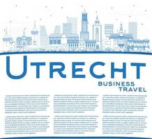 Outline Utrecht Netherlands City Skyline with Blue Buildings and Copy Space. vector