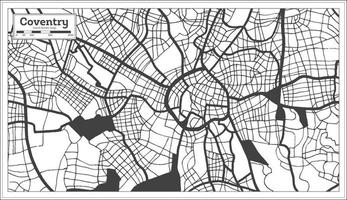 mapa de la ciudad de coventry gran bretaña en color blanco y negro en estilo retro. esquema del mapa. vector