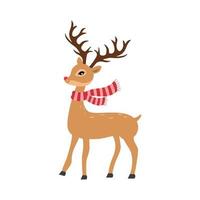 Cute reindeer with red scarf in flat design on white background. vector