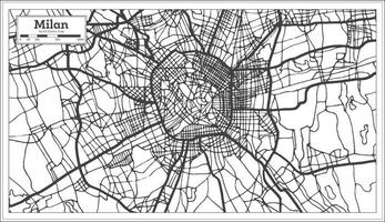 mapa de la ciudad de milán italia en estilo retro en color blanco y negro. esquema del mapa. vector