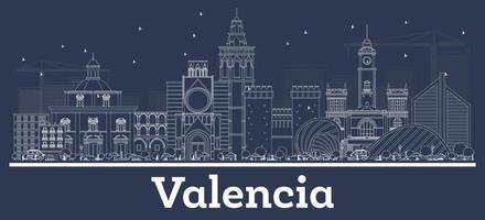 Outline Valencia Spain City Skyline with White Buildings. vector