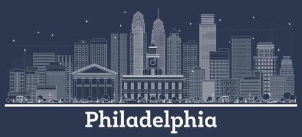 delinear el horizonte de la ciudad de Filadelfia, Pensilvania, con edificios blancos. vector