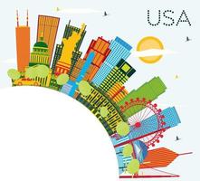 USA Skyline with Color Skyscrapers and Landmarks. vector