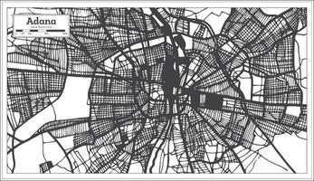 mapa de la ciudad de adana turquía en color blanco y negro en estilo retro. esquema del mapa. vector