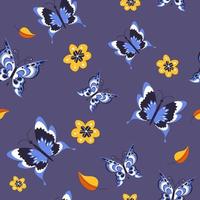 Butterflies and flowers, leaves seamless pattern vector