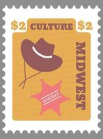 Culture of Midwest, sheriff hat postmark with price vector