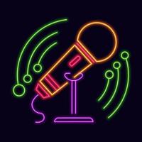 Neon sign of karaoke club, glowing microphone vector