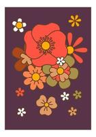 Blooming flowers, wild botany, poppies and daisies vector