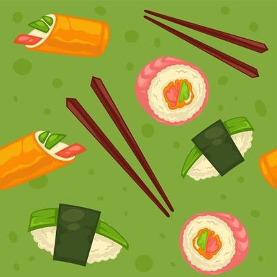 Asian food, rolls and sushi onigiri pattern print